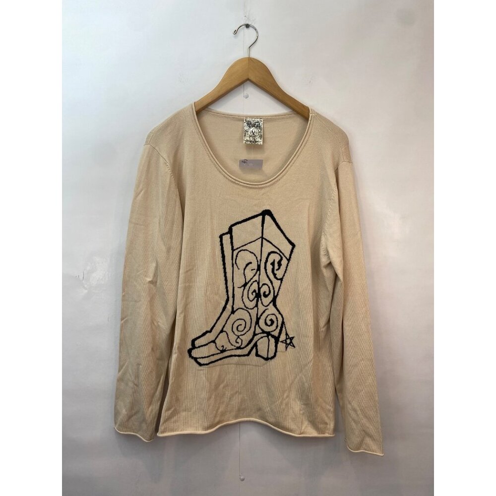 Vocal Women's Cowboy Boot Sweater Top Tan Brown Western Pullover Size XL